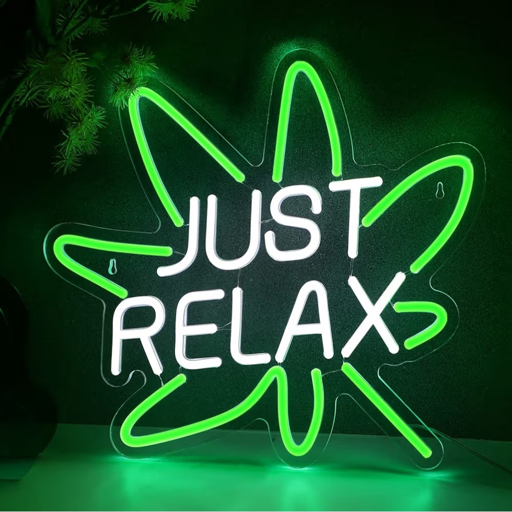 Just Relax LED Neon Wall Sign Green Leaf Room Decor Light ⚡️LIMITED SALE⚡️